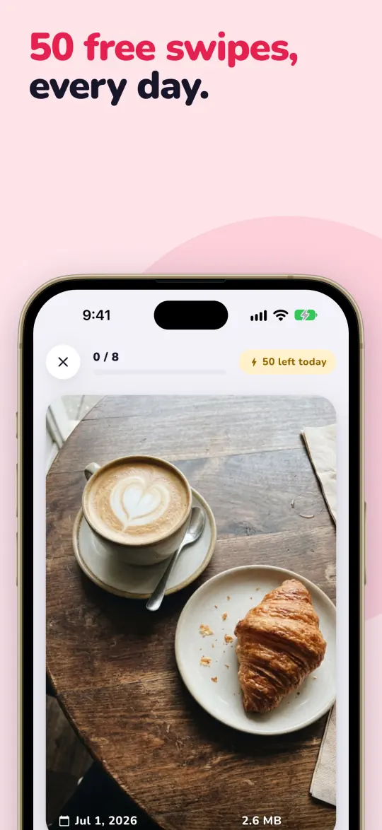 The swipe deck showing 50 free swipes left today