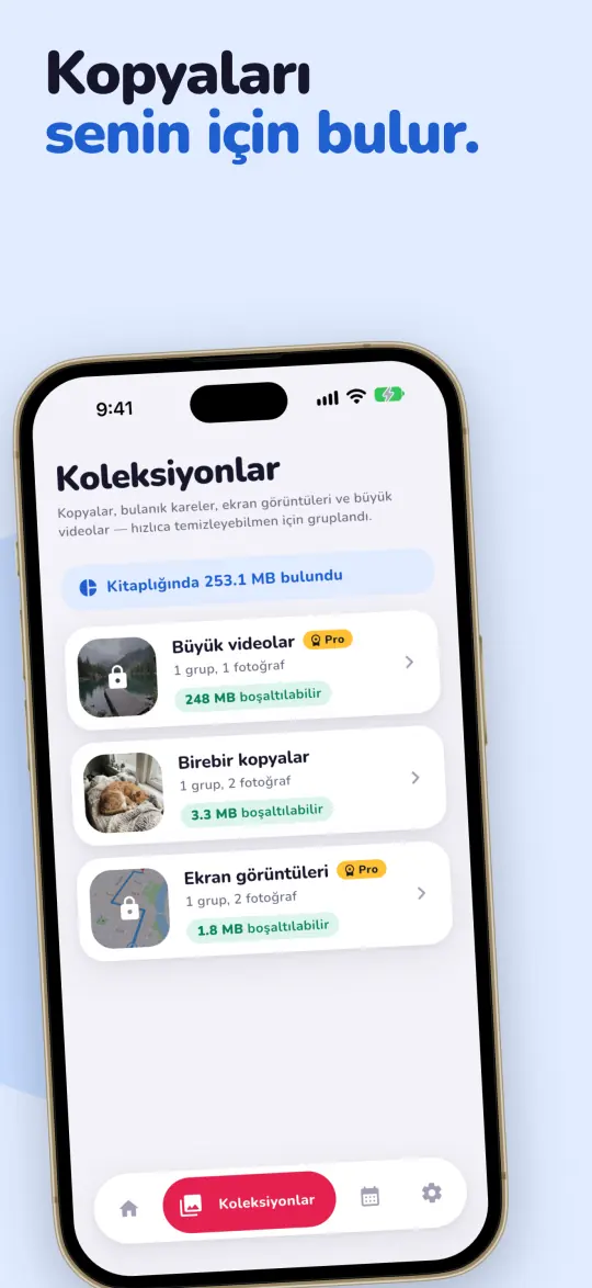 Koleksiyonlar: büyük videolar, birebir kopyalar ve ekran görüntüleri, kapladıkları yerle birlikte